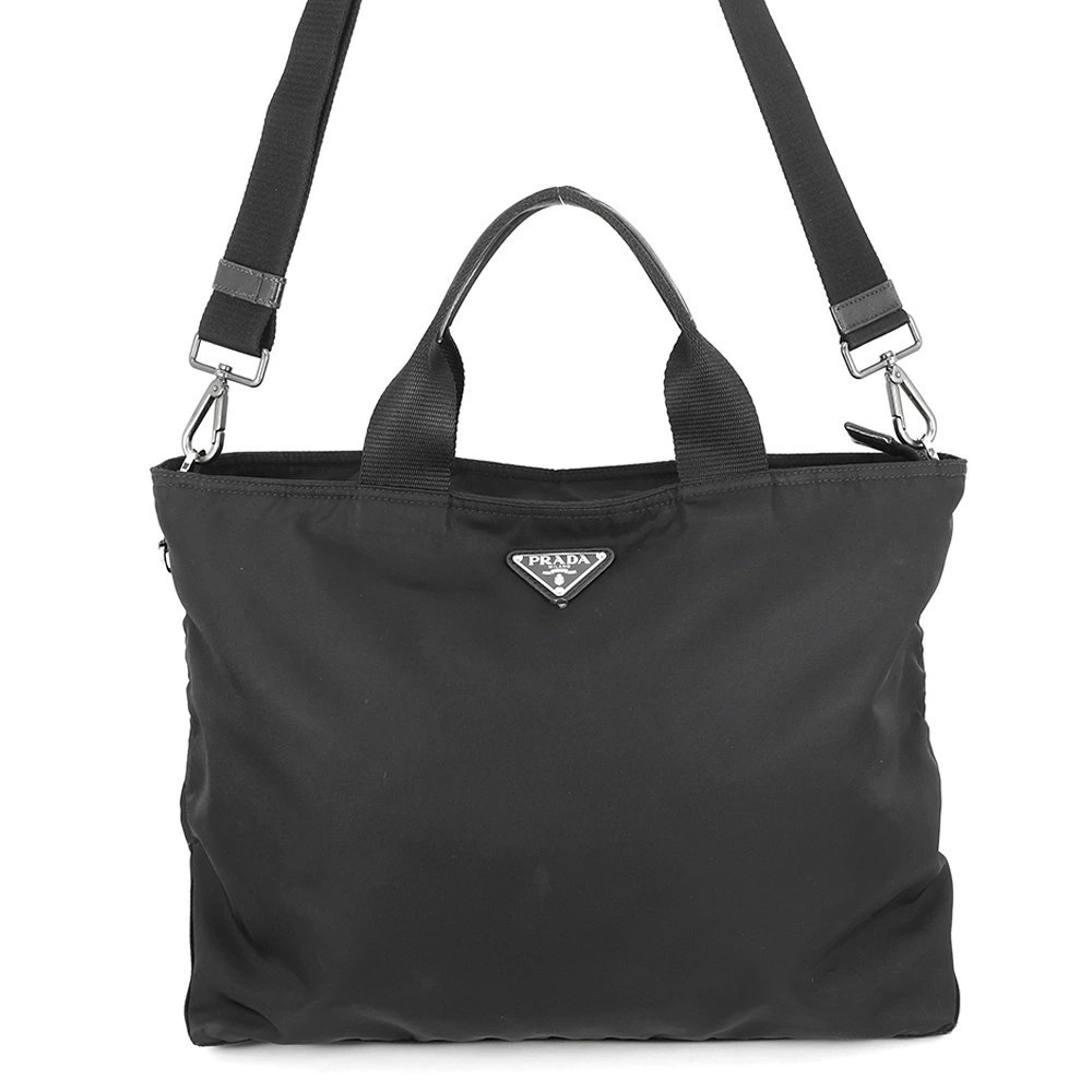 Prada Tote Tessuto Saffiano Bag Triangle Shoulder Black